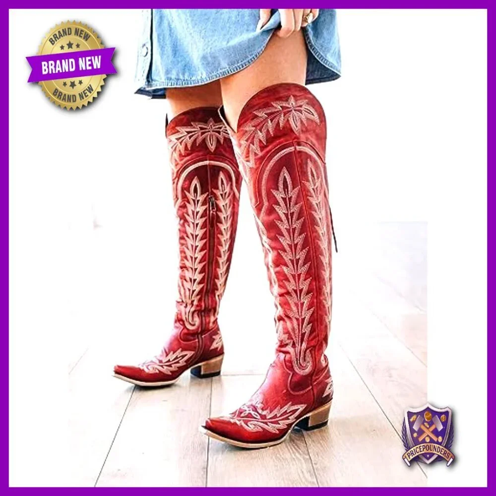 Over the Knee Cowboy Boots Adjustable Thigh High Western Boots Classic